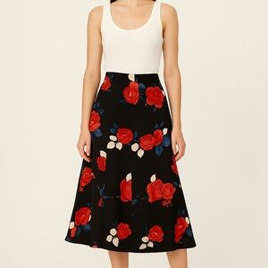 Club Monaco Floral Midi Skirt Size 00 Rose Print A-Line Skirt Elegant Romantic